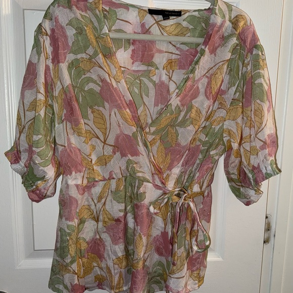 Harve Benard Pink and Green Summer Floral‎ Blouse Plus Size 1X - Picture 4 of 8